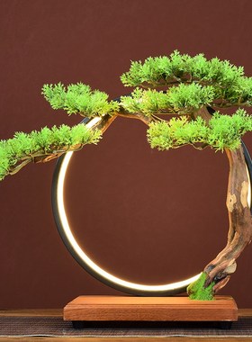 创意灯圈底座中式鱼缸流水器摆件客厅办公室店铺新年节日桌面礼品