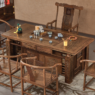 红木家具鸡翅木茶桌椅茶桌茶台整装实木新功夫茶几