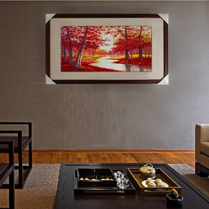 乱针绣红枫手工绣成品欧式油画刺绣品客厅玄关卧室书房挂画