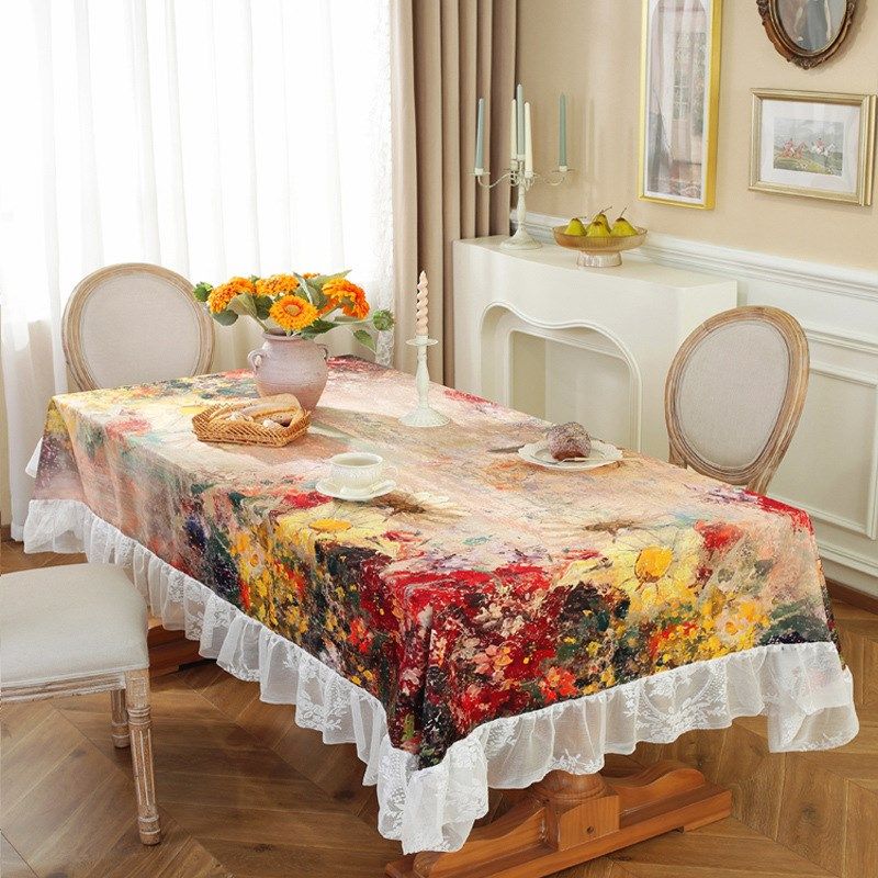 蕾丝防水桌布水彩油画法式田园餐桌布圆桌方桌桌布装饰盖巾,居家布艺,桌布,淘宝优惠券,粉丝福利购,淘宝优惠卷