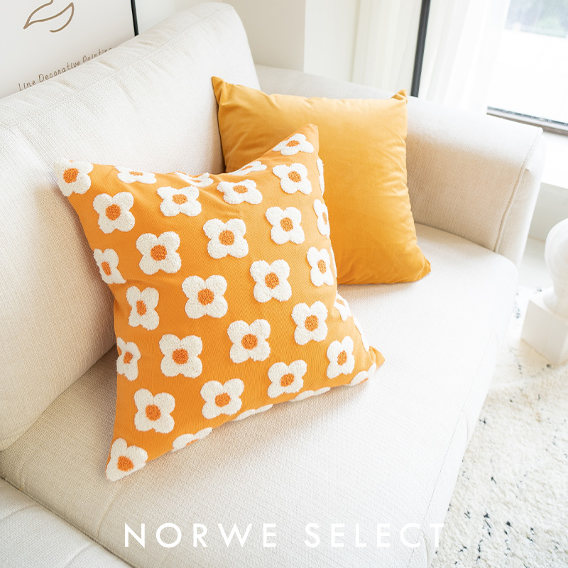 抱枕花朵枕毛绒绣客厅沙发靠枕橘色小新腰靠飘窗床头靠垫