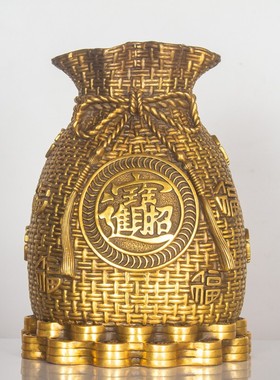 纯黄铜钱袋子储蓄罐摆件存钱罐福袋家居办公室装饰开业礼品招财