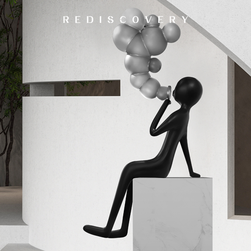 抽象吹泡泡人物树脂雕塑装饰样板房客厅商场大堂橱窗创意摆件