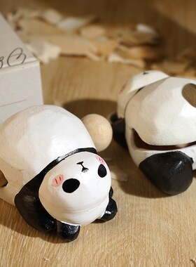 稳定情绪爱熊猫木鱼敲打解压办公室工位装饰品