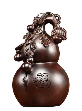 黑檀实木雕刻葫芦摆件红木福禄如意客厅家居电视柜装饰送礼工艺品