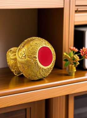 纯黄铜葫芦摆件龙戏珠开口葫芦客厅办公桌面玄关酒柜招财装饰品