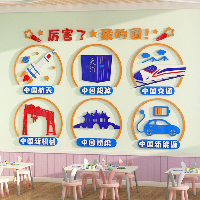 幼儿园厉害了我的国环创题装饰教室走廊布置立体墙
