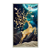 现代玄关背景墙装 饰画壁纸一鹿生财走廊过道墙纸竖墙布麋鹿壁画