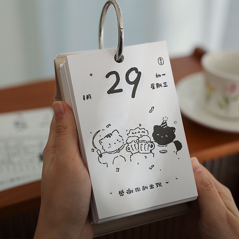 小日子翻篇 2简笔画手绘猫咪日历 多功能治愈系桌面台历
