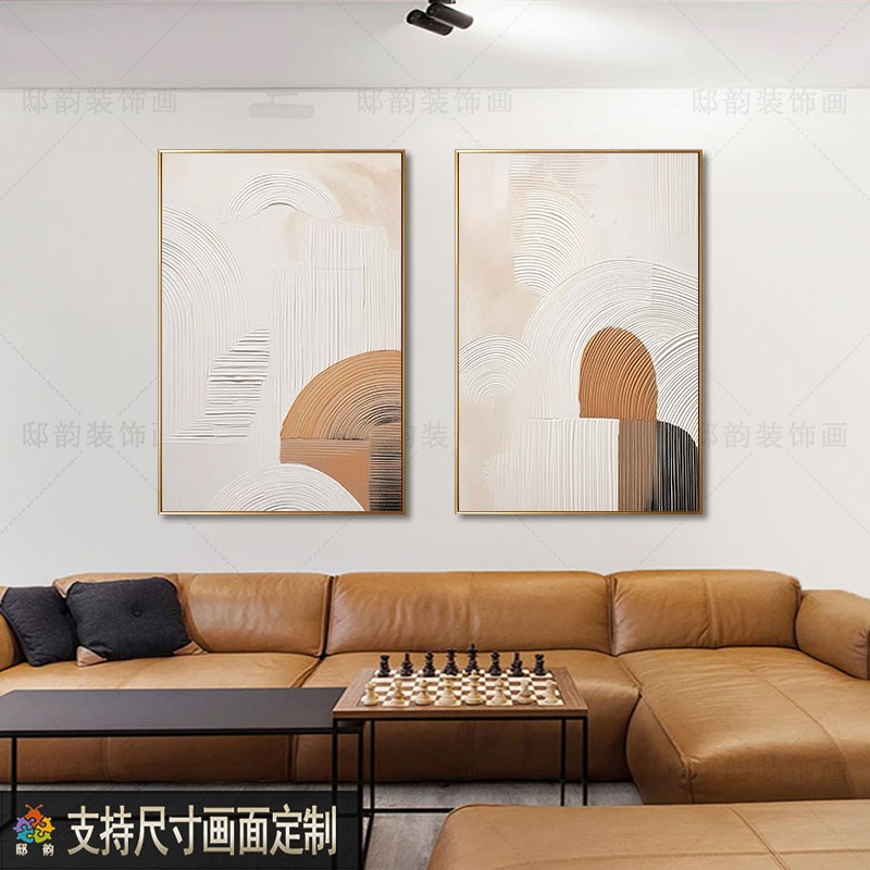 定制客厅背景墙软装挂画酒店过道玄关竖版画侘寂奶U油风民宿装饰图片