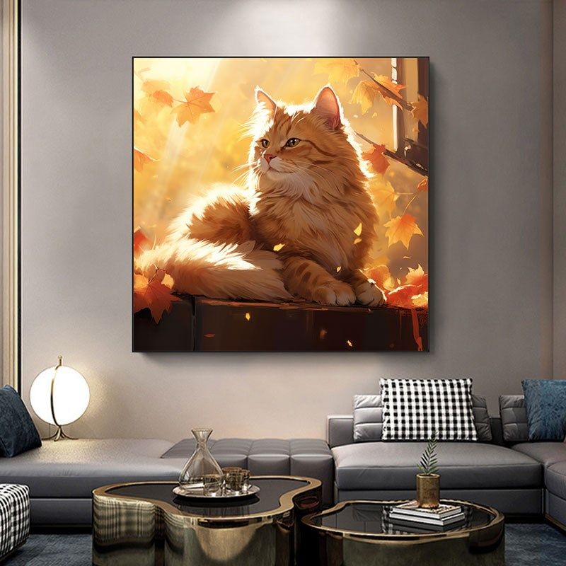 油画风阳光橘色猫咪卧室装饰画客墙面挂画宠物店壁画桌面摆画,家居饰品,现代装饰画,淘宝优惠券,粉丝福利购,淘宝优惠卷