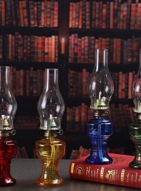 经典老式煤油灯装饰防风乡村民俗怀旧发光摆设高透玻璃灯