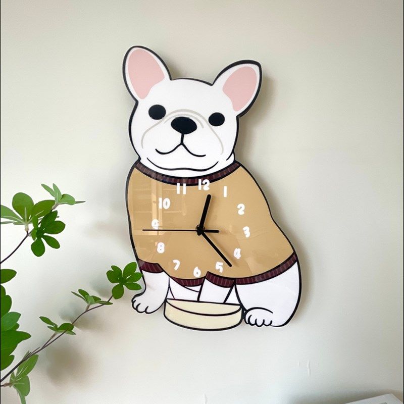 卡通创意法斗狗狗动物装饰挂钟宠物店幼儿园儿童房静音挂墙时钟表,家居饰品,挂钟,淘宝优惠券,粉丝福利购,淘宝优惠卷