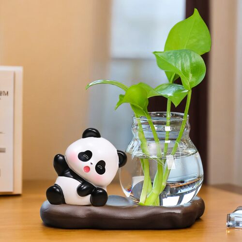 新款爱熊猫水培器皿瓶客厅工位飘办公物装饰送礼