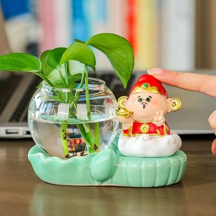 小神仙水养绿萝水培装饰家居办公室桌面工位花瓶客厅插花清新摆件