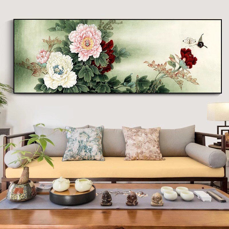 中式牡丹花开富贵diy数字油画自己涂高级感客厅装饰画手工丙烯画图片