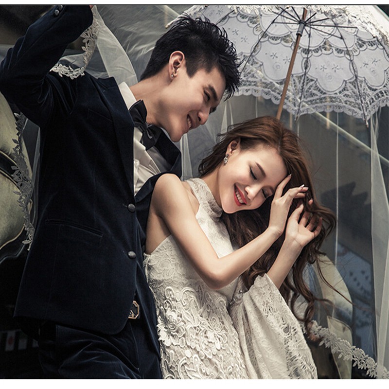2020新款婚纱摄影道具法式白伞花边蕾丝伞公主洋伞女旅拍新娘雨伞
