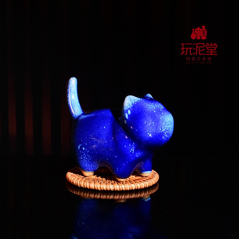 禹州神垕钧瓷玩泥堂艺术馆窑变茶台动物桌面小礼品小摆件钧瓷猫