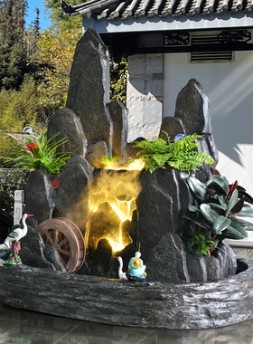大型室内客厅假山流水喷泉花园庭院山水景观盆景瀑布入户酒店鱼池