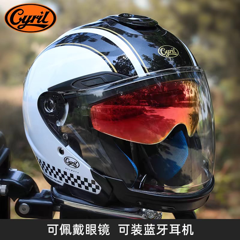 CYRIL赛罗R18摩托车四分之三头盔3/4半盔夏季男女四季机车双镜片