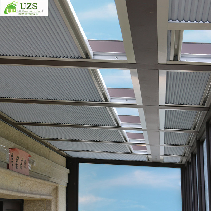 玻璃遮阳顶帘电动天窗蜂巢天蓬帘阁楼隔热窗帘天棚遮顶布帘