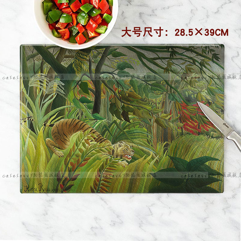 大号亨利卢梭油画钢化玻璃砧板厨房家用辅食切水果案板菜板面板