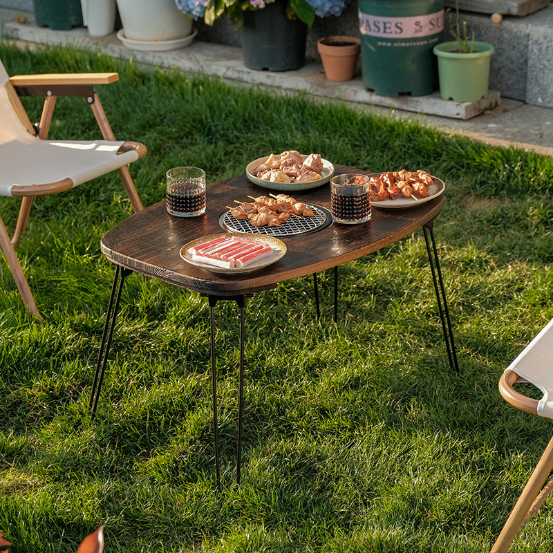 实木飘窗小茶桌装烧烤炉火锅桌取暖可携式茶几户庭院外围炉煮茶桌