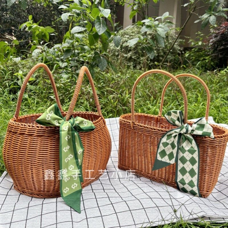 仿藤塑料编织提手方形野餐篮仿藤篮购物L篮菜篮采摘果篮子果蔬,收纳整理,购物篮,淘宝优惠券,粉丝福利购,淘宝优惠卷