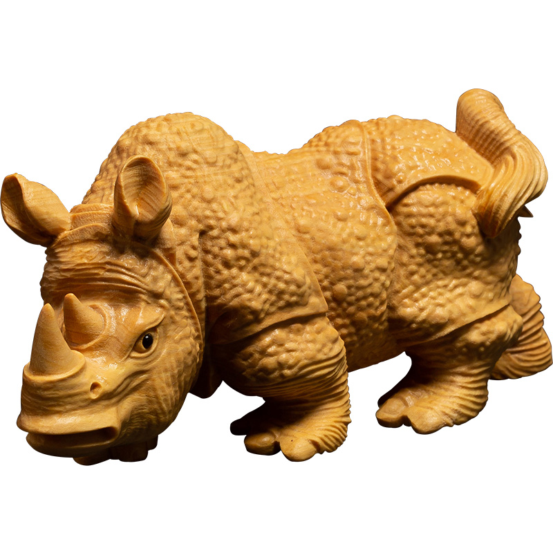 黄杨木雕文玩手把件家居饰品创意雕刻工艺品实木客厅动物摆件犀牛