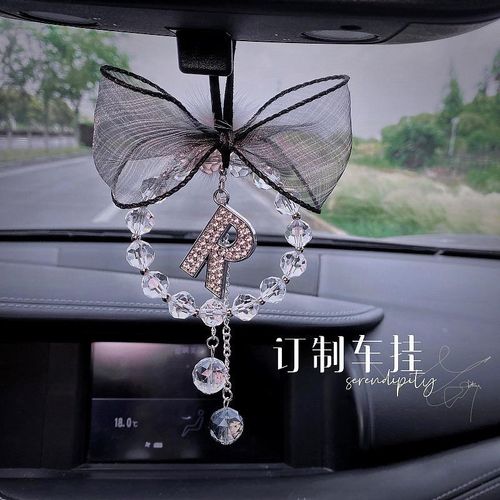 轻奢车挂后视镜车载挂件英文字母汽车内饰羽毛蝴蝶结吊坠挂件车用