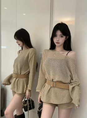 MissLi韩国东大门夏季新款韩版时尚慵懒宽松百搭显瘦镂空针织上衣