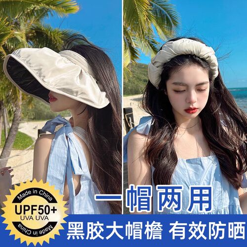 夏季大帽簷防晒帽子抗UV遮阳帽女空顶发箍遮脸新款贝壳遮阳帽