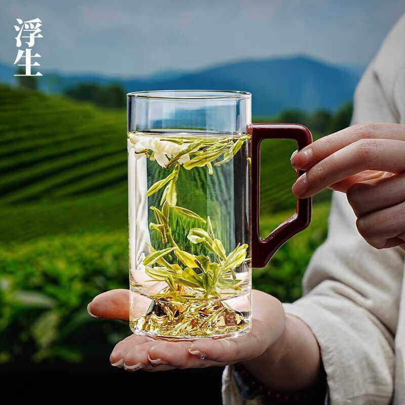 水晶金山木把防烫绿茶杯喝水杯家用茶水杯杯子个人专用绿茶泡茶杯