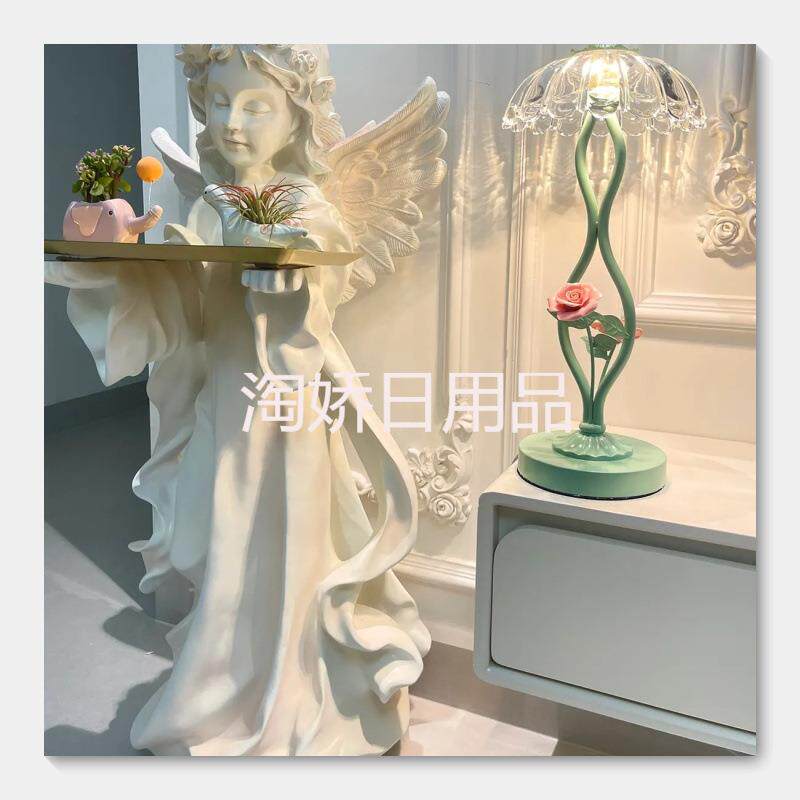 爱丽丝天使复古迎宾大型落地雕塑托盘美式家居装饰品法式软装客厅