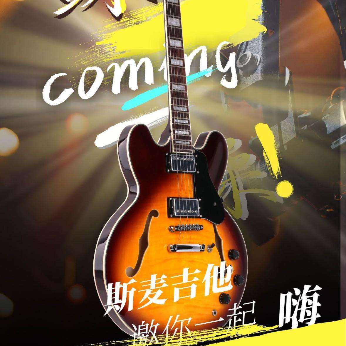 厂家22品爵士双摇电吉他 椴木虎纹贴皮复古爵士电吉他跨境一件代