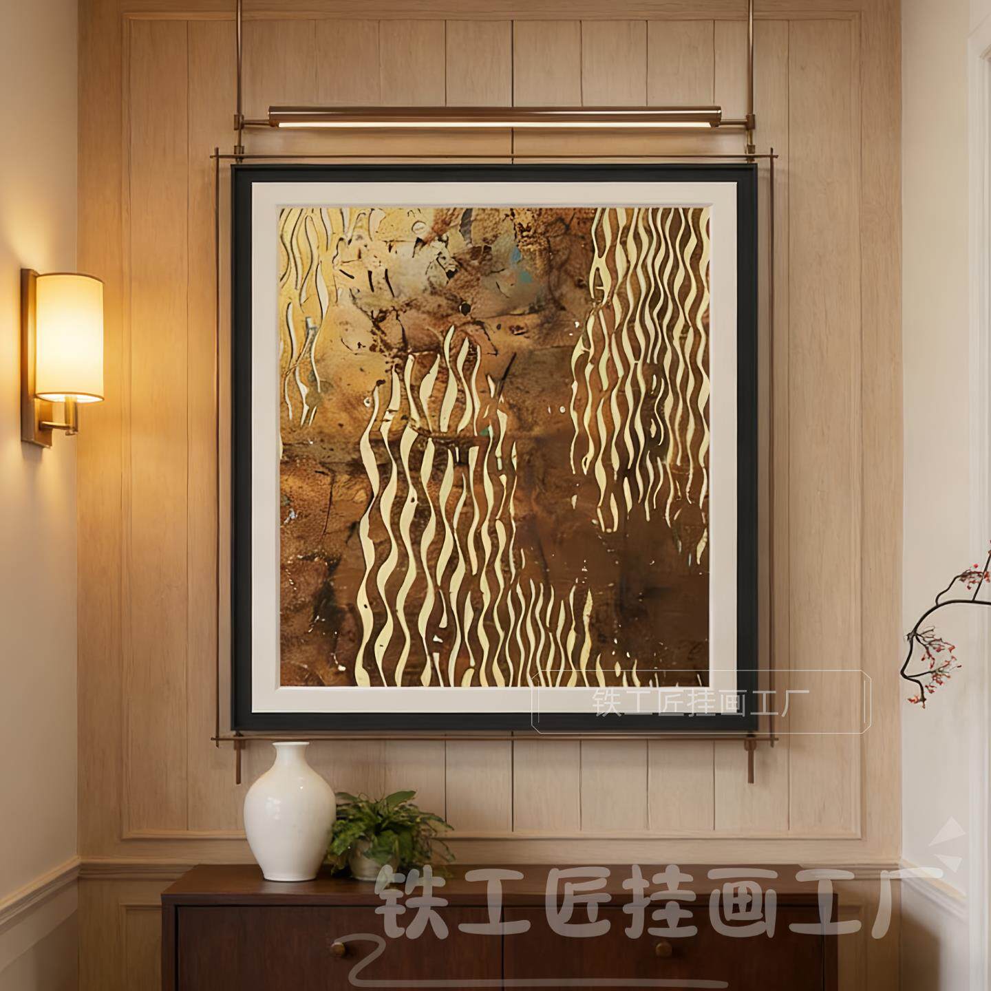 现代轻奢抽象挂画客厅装饰画沙发背景墙挂画餐厅玄关走廊带灯画