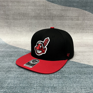 克利夫兰印第安人队平沿帽硬顶大联盟拼色帽子Hip hop潮流棒球帽