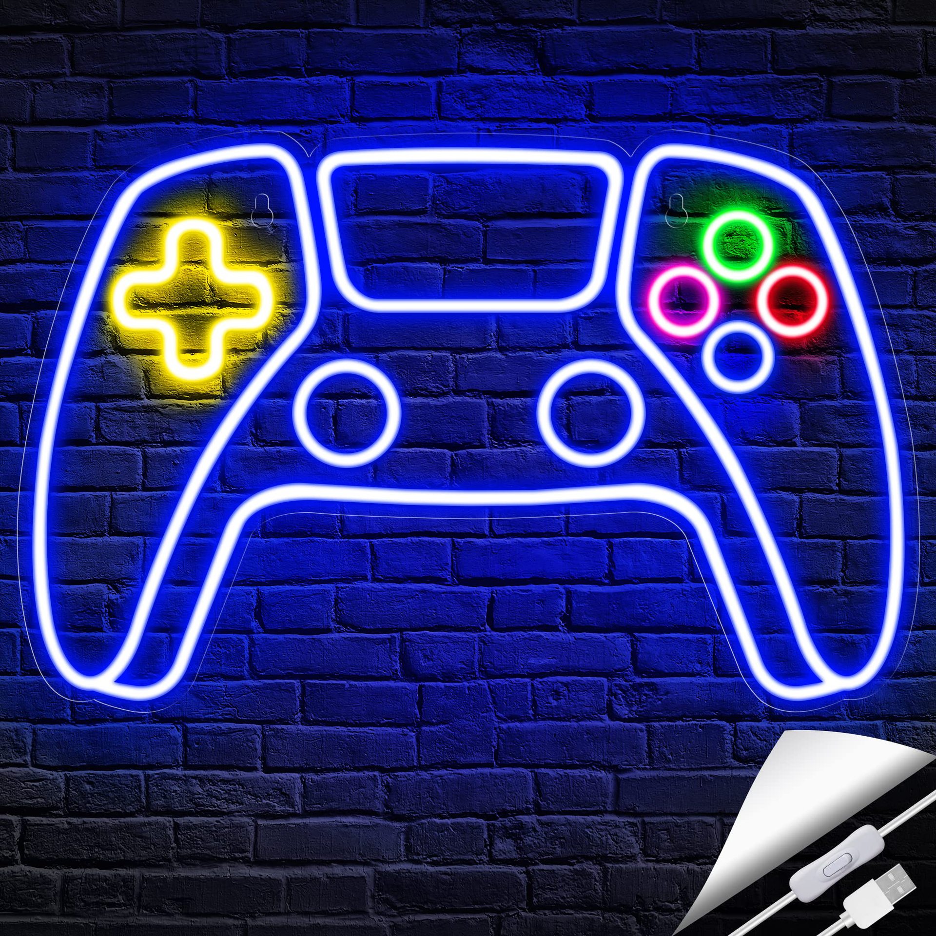 跨境亚马逊LED霓虹灯游戏手柄图案游戏室男孩房间装饰灯GAME ZONE