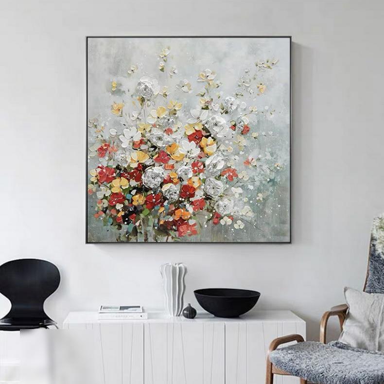 纯手绘油画抽象花卉餐厅单幅挂画卧室床头装饰画温馨客厅沙发壁画