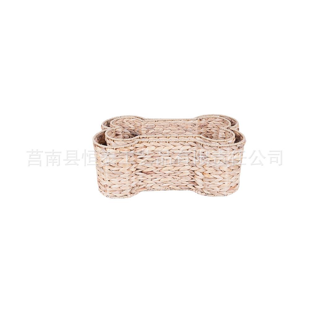 水葫芦草编织收纳筐骨头形状宠物篮狗狗收纳玩具筐手工草编篮子