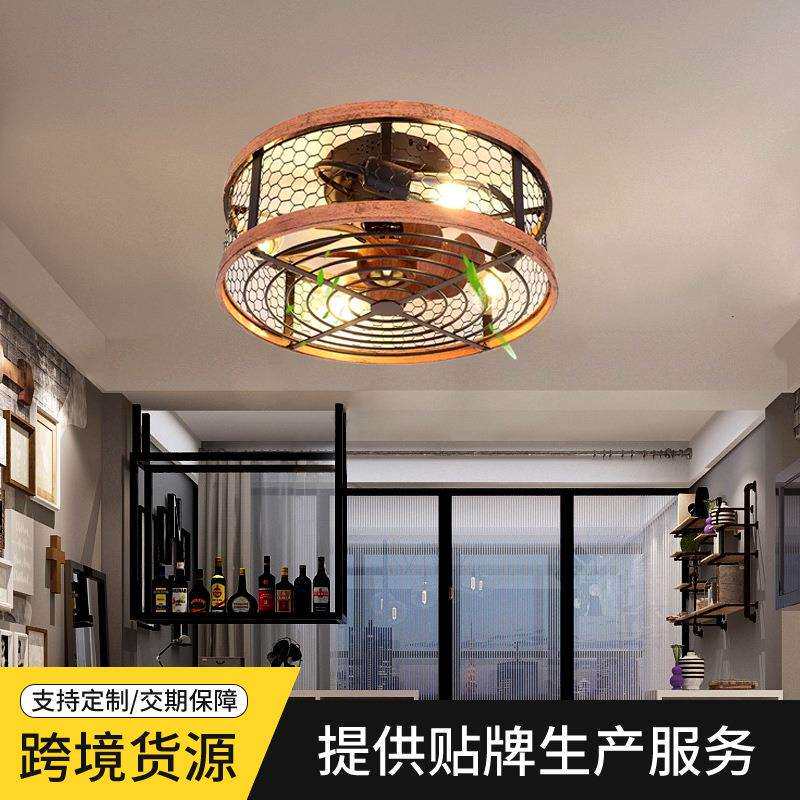 笼式吊扇灯20英寸乡村农舍风扇灯小型复古工业卧室餐厅客厅吸顶灯