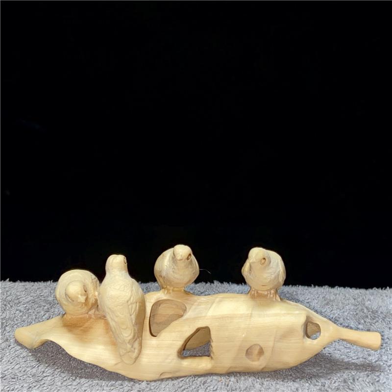 小叶黄杨木雕家居装饰品汽车摆件鸬鹚鸟动物工艺品小鸟手把件文玩