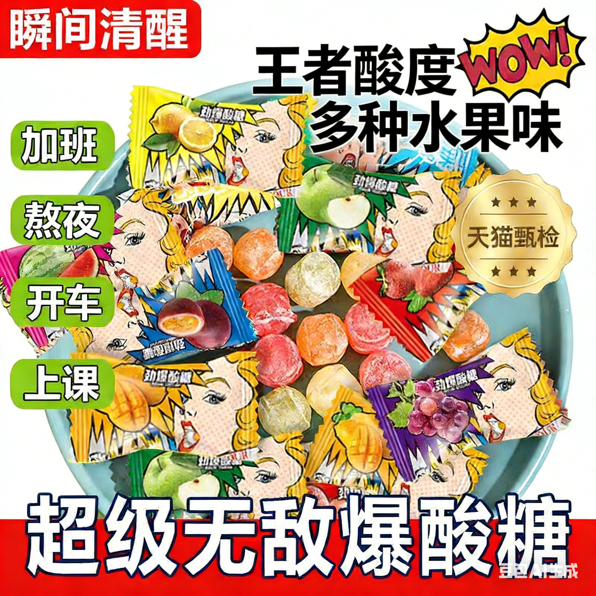 超酸糖变态爆酸糖果水果味搞怪上班犯困提神学生柠檬硬糖网红零食