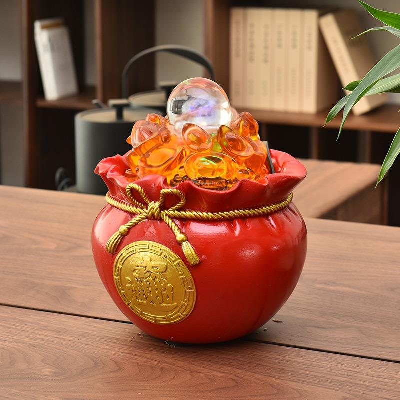 招财金元宝流水摆件聚宝盆家用发财树钱袋办公室居家店铺装饰品