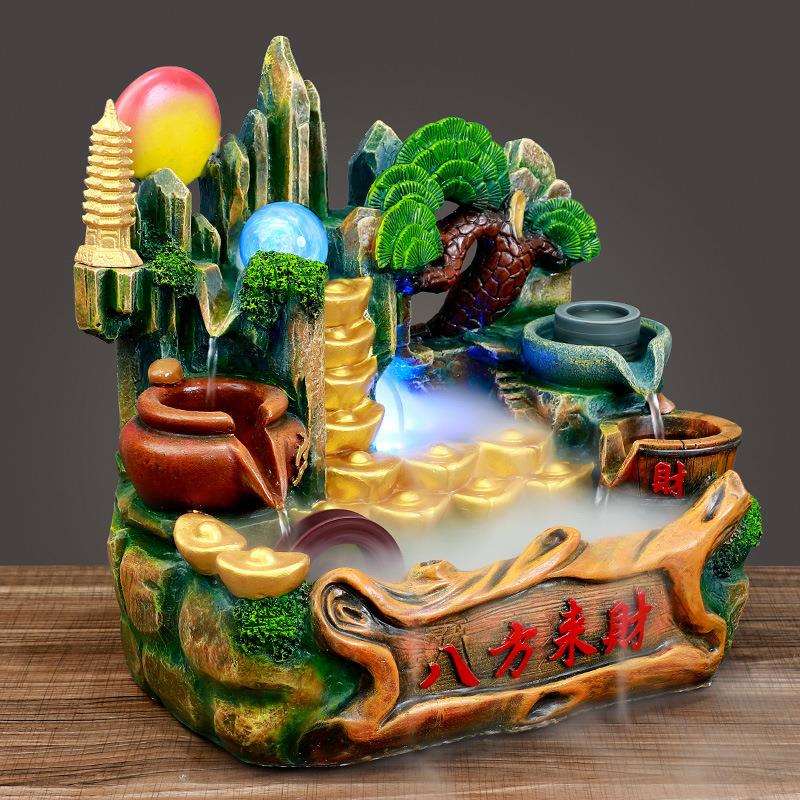 摆件假山风水轮流水喷泉招财摆设客厅玄关装饰品创意前台办公室摆