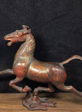 仿古纯铜鎏金马踏飞燕生肖马铜器工艺品家居办公室玄关装饰摆件