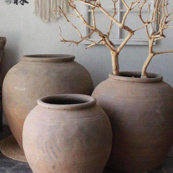 大翁瓶粗陶花瓶陶瓶陶缸景观花盆土缸民俗缸仿古土色陶罐旧缸老缸