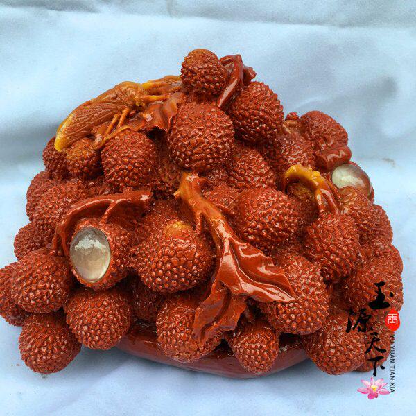 荔枝芙蓉石仿寿山石摆件新中式家居玄关客厅电视柜工艺品桌面装饰