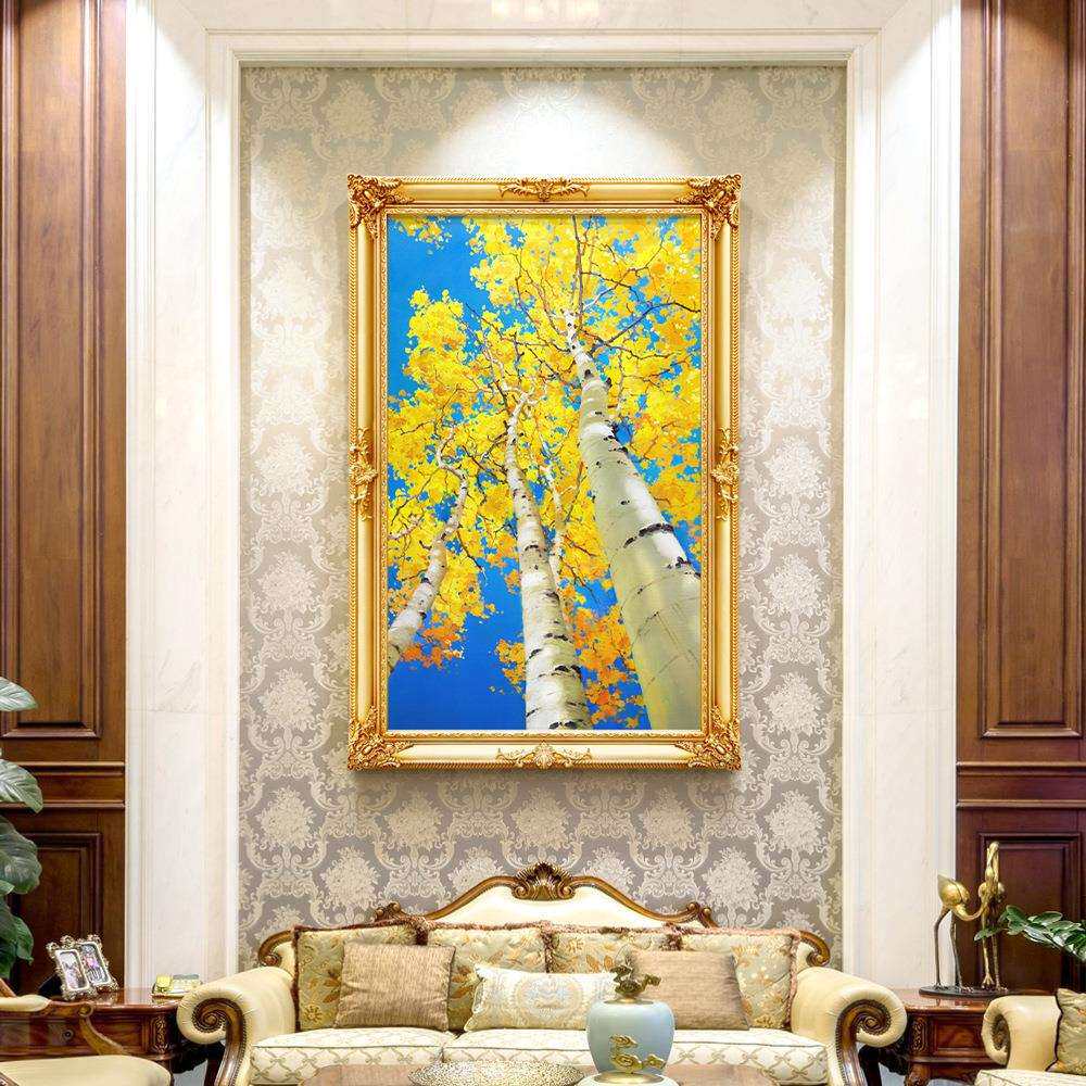 入户玄关装饰画简欧发财树竖版挂画油画客厅走廊大气欧式壁画美式