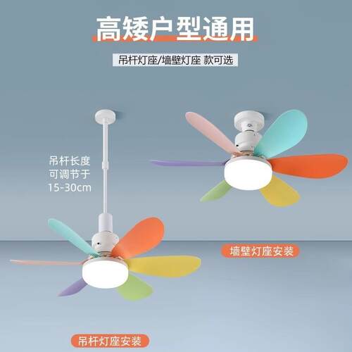 跨境E27螺口花形风扇灯 现代简约可拆卸扇叶灯创意家用彩色吊扇灯